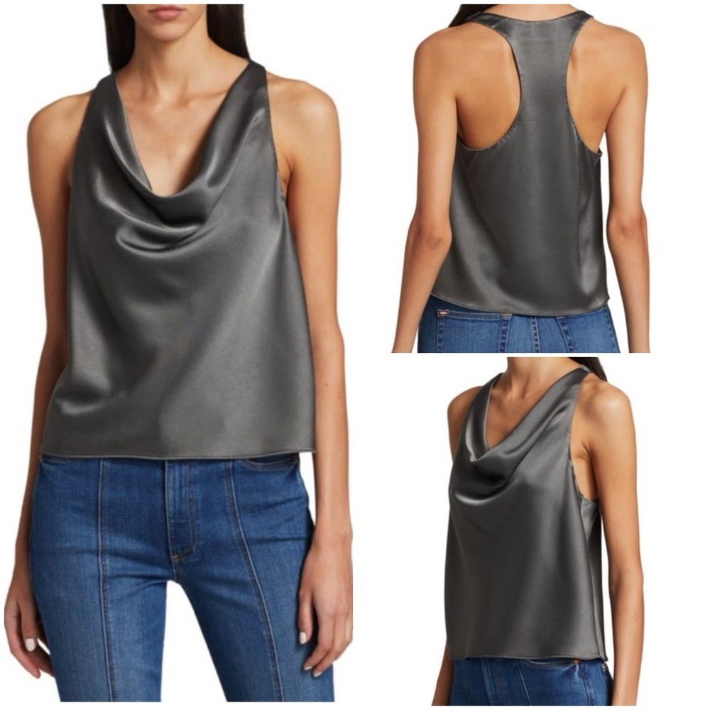 ALICE + OLIVIA Harmon Draped Racerback Blouse In Grey